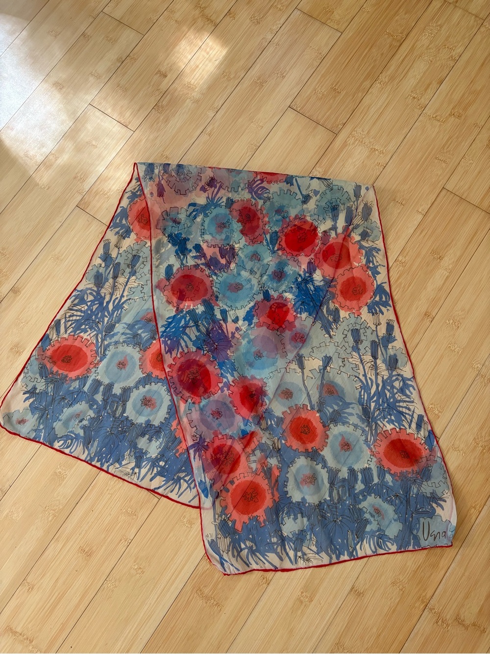 Vera Vintage Nylon Sheer Floral Scarf in Red, Blue, Purple
